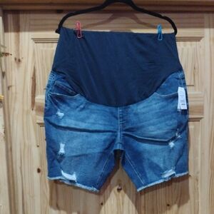 Stylish Blue Denim Maternity Shorts